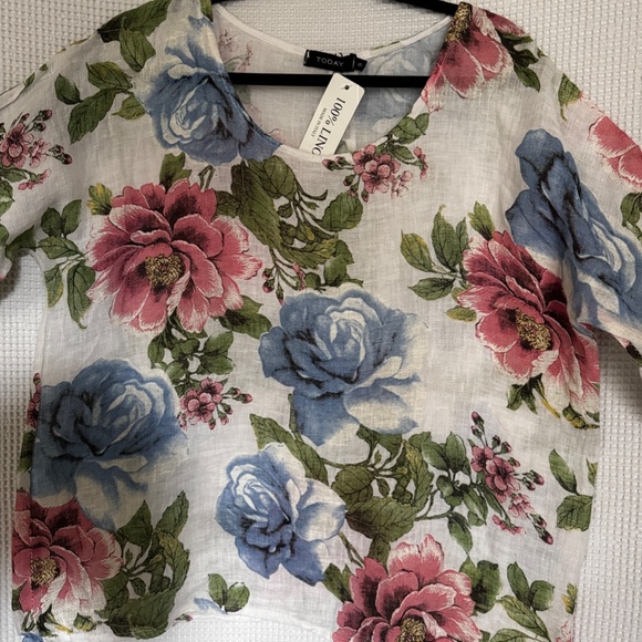Linen Flowery Top/Blouse made in Italy - Picture 3 of 8